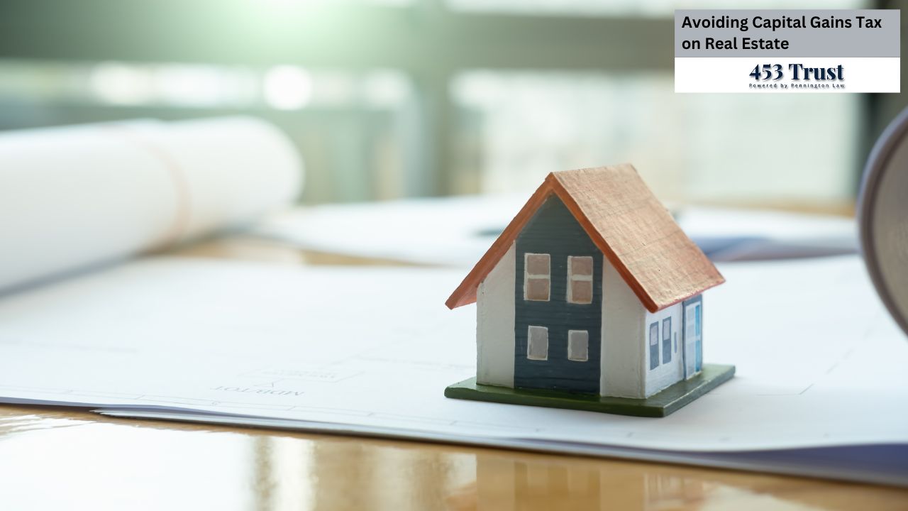 The image showcases a miniature house placed on architectural blueprints, representing the theme of real estate and potentially financial planning.